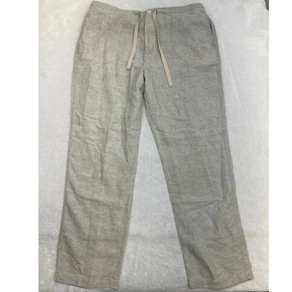 Nautica Explorer Pants Mens L Tan 100% Linen Loose Fit Drawstring Trousers